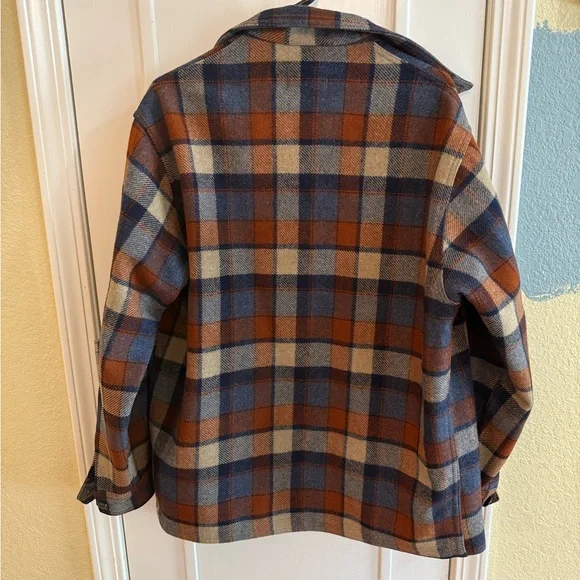 Vintage Pendleton Plaid Jacket in Blue, Orange, and Tan - Picture 2 of 3